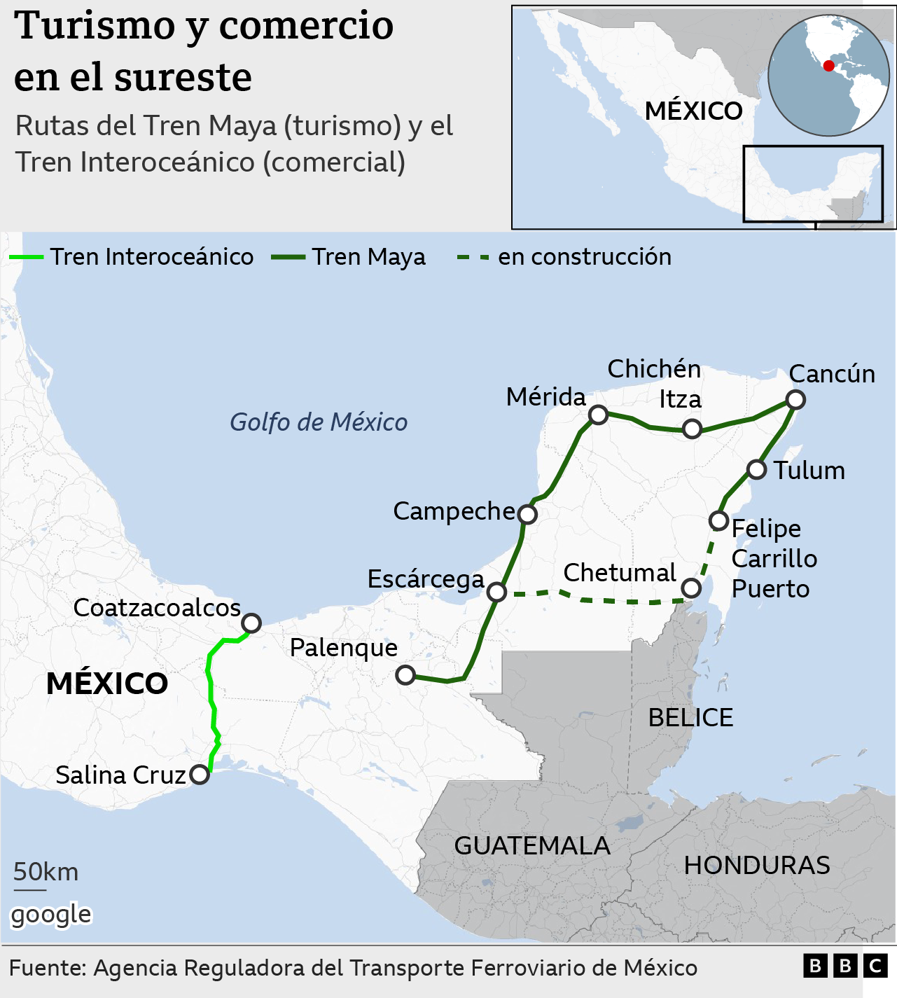 Las rutas de trenes del sureste del país