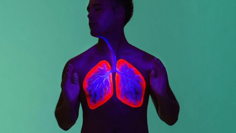 Ilustração de uma pessoa e seu pulmão