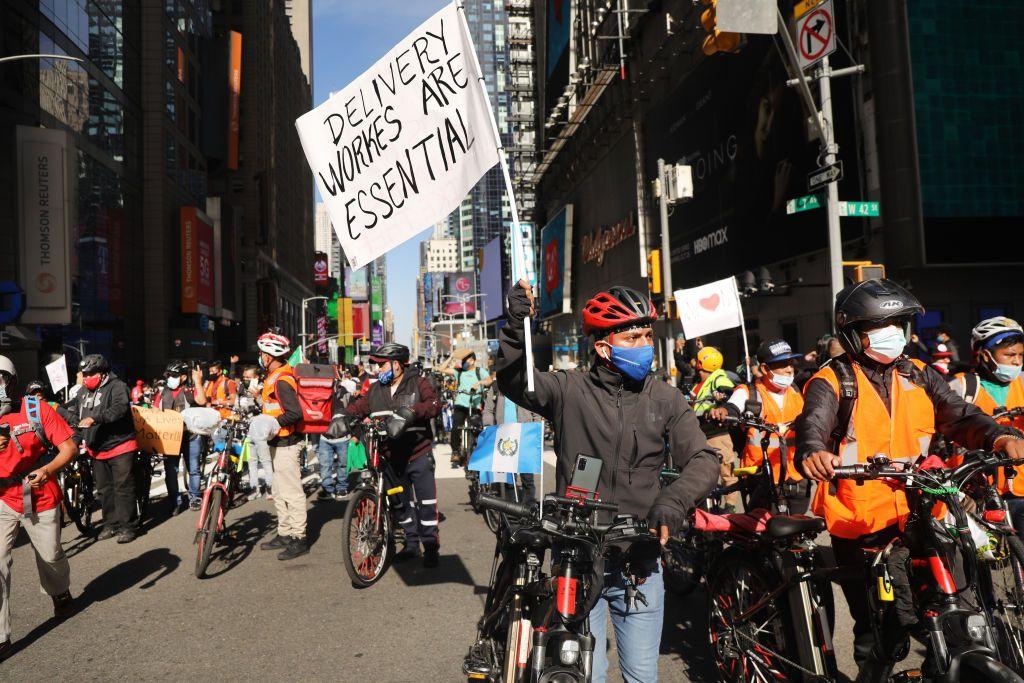 Una protesta de repartidores en Nueva York