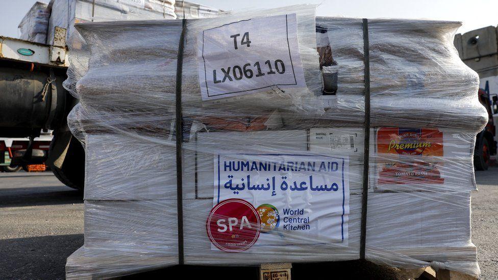 Refah sınır kapısında yardım paketi