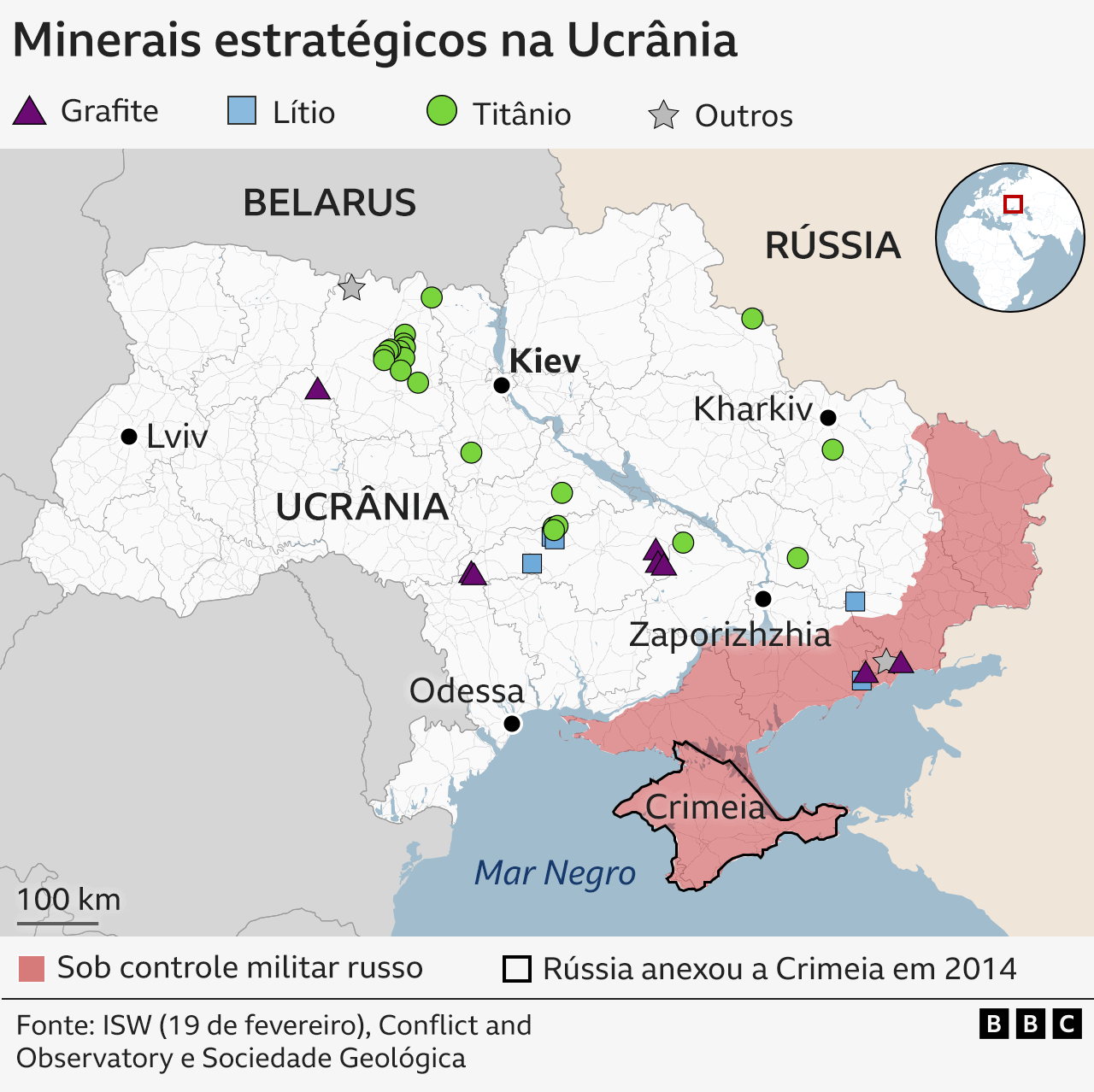 Mapa mostra localização dos minerais estratégicos da ucrânia 