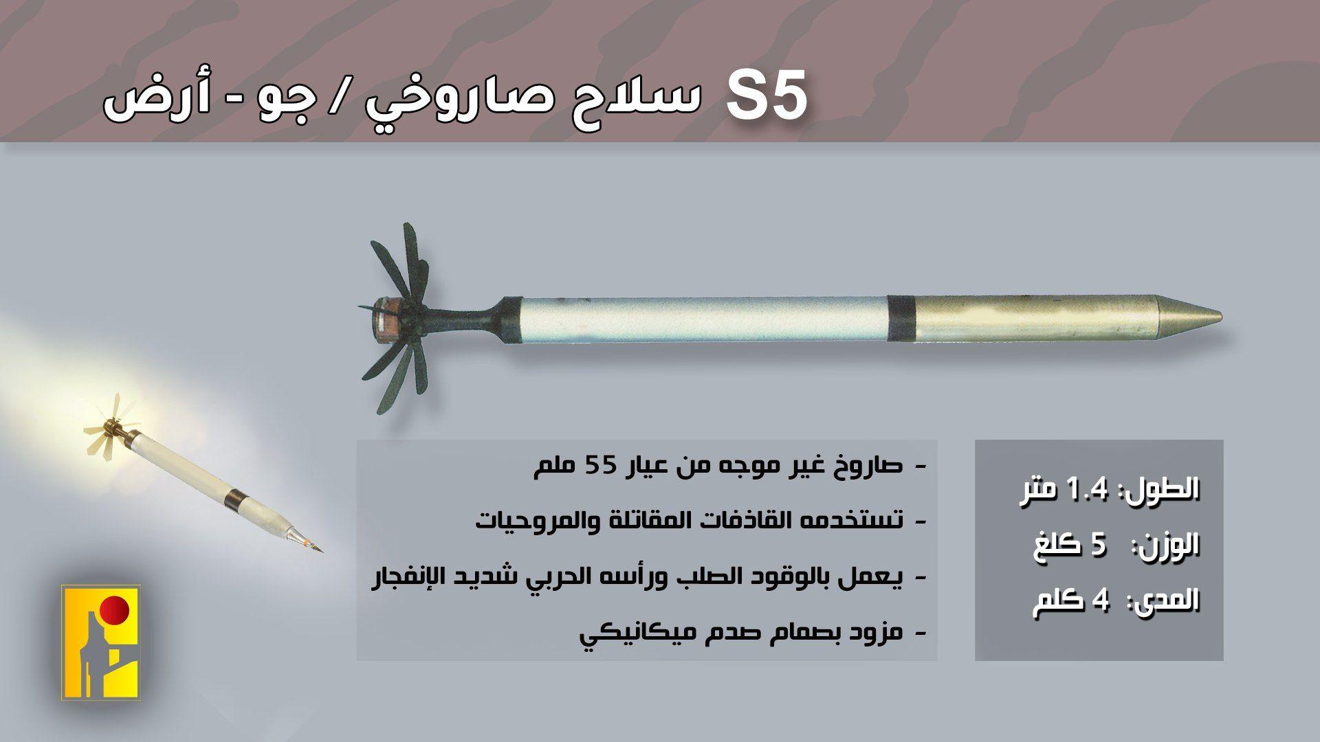 صورة توضيحية لصاروخ S5 التابع لحزب الله