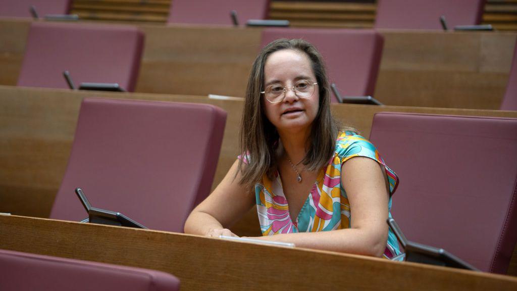 Mar Galcerán, after collecting her certificate as a parliamentarian of Les Corts de Valencia, in September 2023 in Valencia, Spain