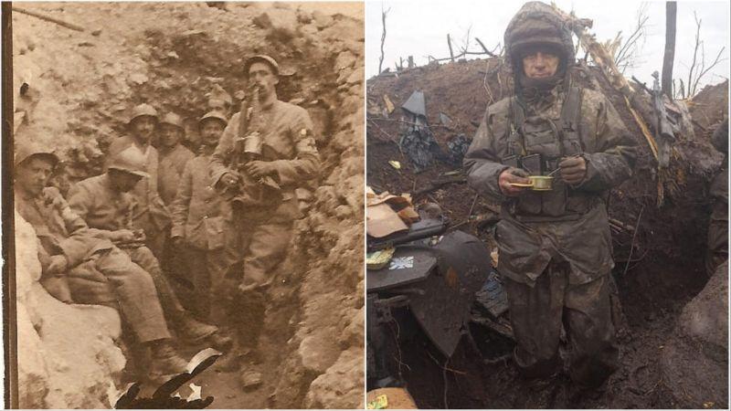 Caças franceses em Verdun em 1916 e um lutador ucraniano em Bakhmut em 2023