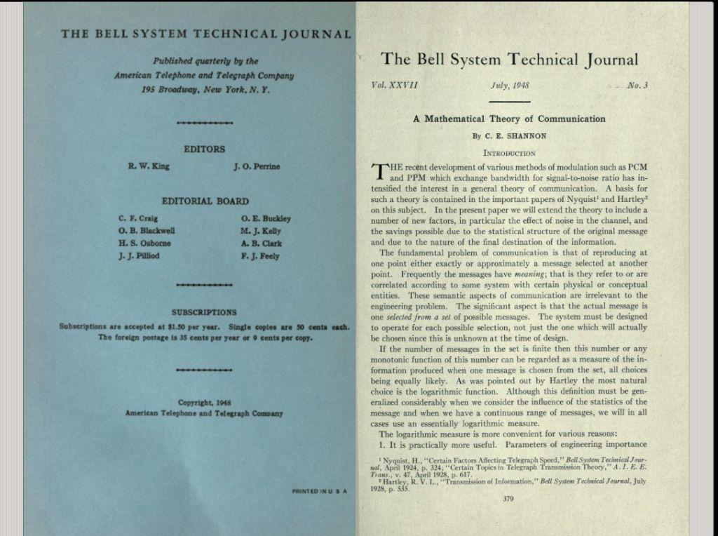 Artículo de Shannon como apareció en la revista de Bell.