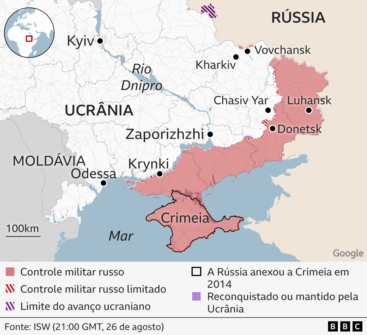 Mapa da guerra da Ucrânia