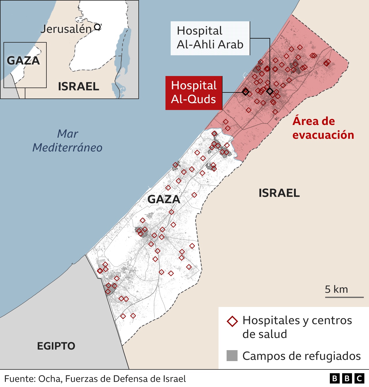 Mapa de la ubicación del hospital de Al-Quds