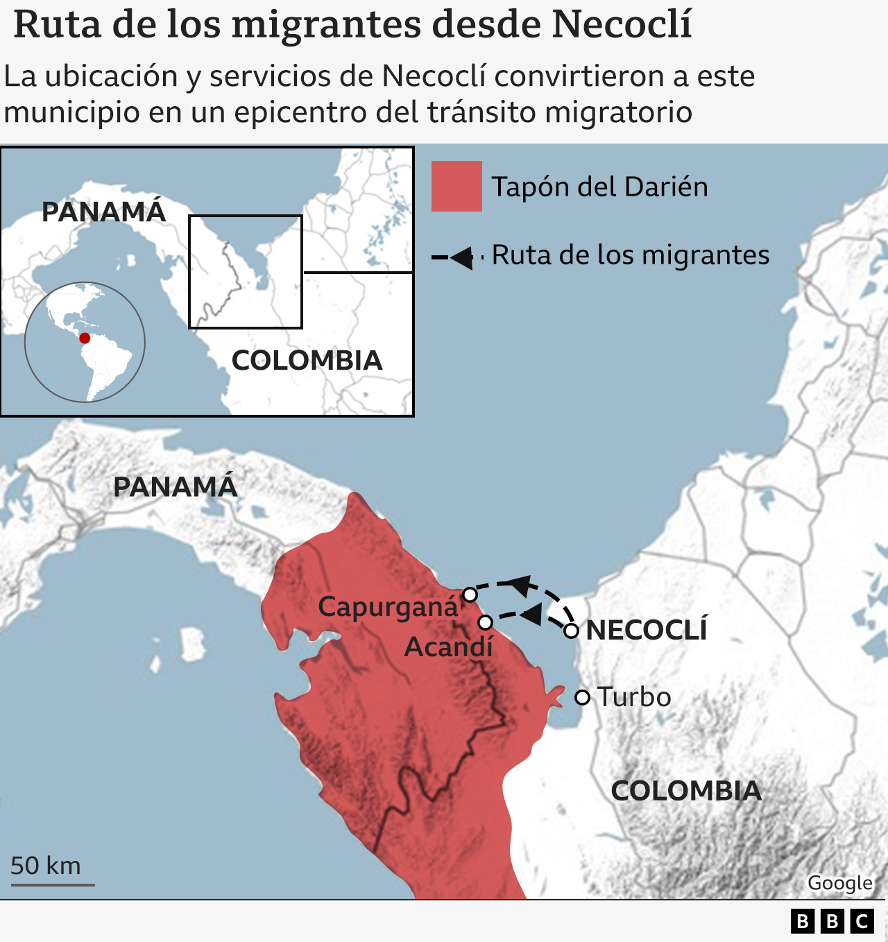 Ruta de los migrantes desde Necoclí