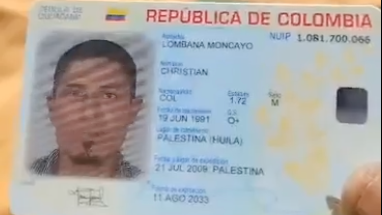 Documento de identidad de Christian Lombana Moncayo. 