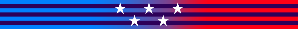 Banner con los colores de la bandera de Estados Unidos y cinco estrellas en el centro. 