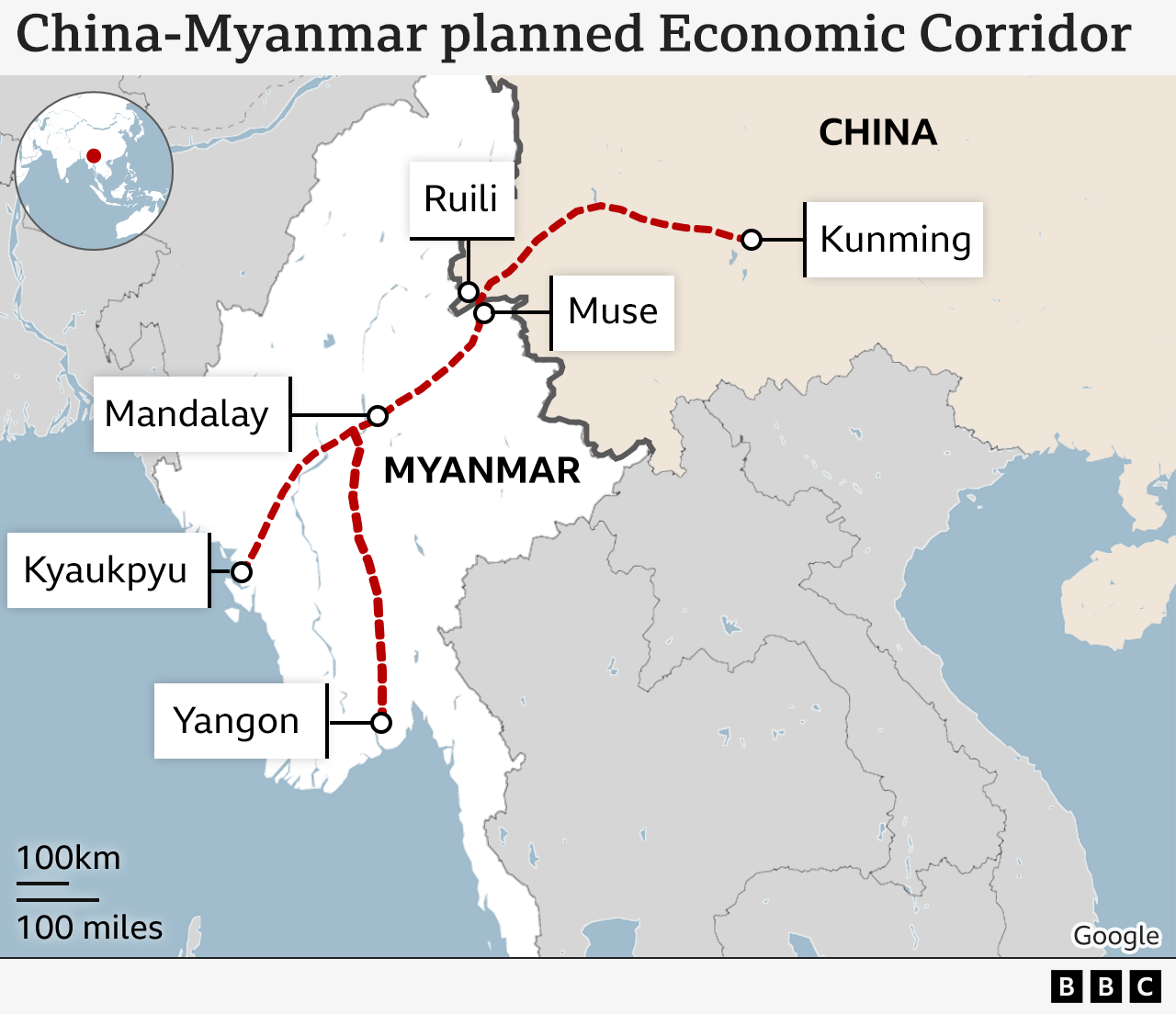 Peta koridor ekonomi China-Myanmar