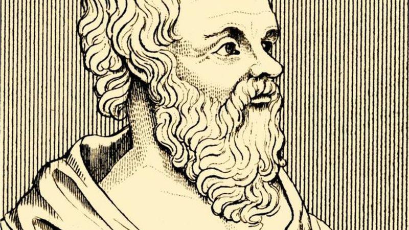 Desenho do rosto de Platão em preto e branco