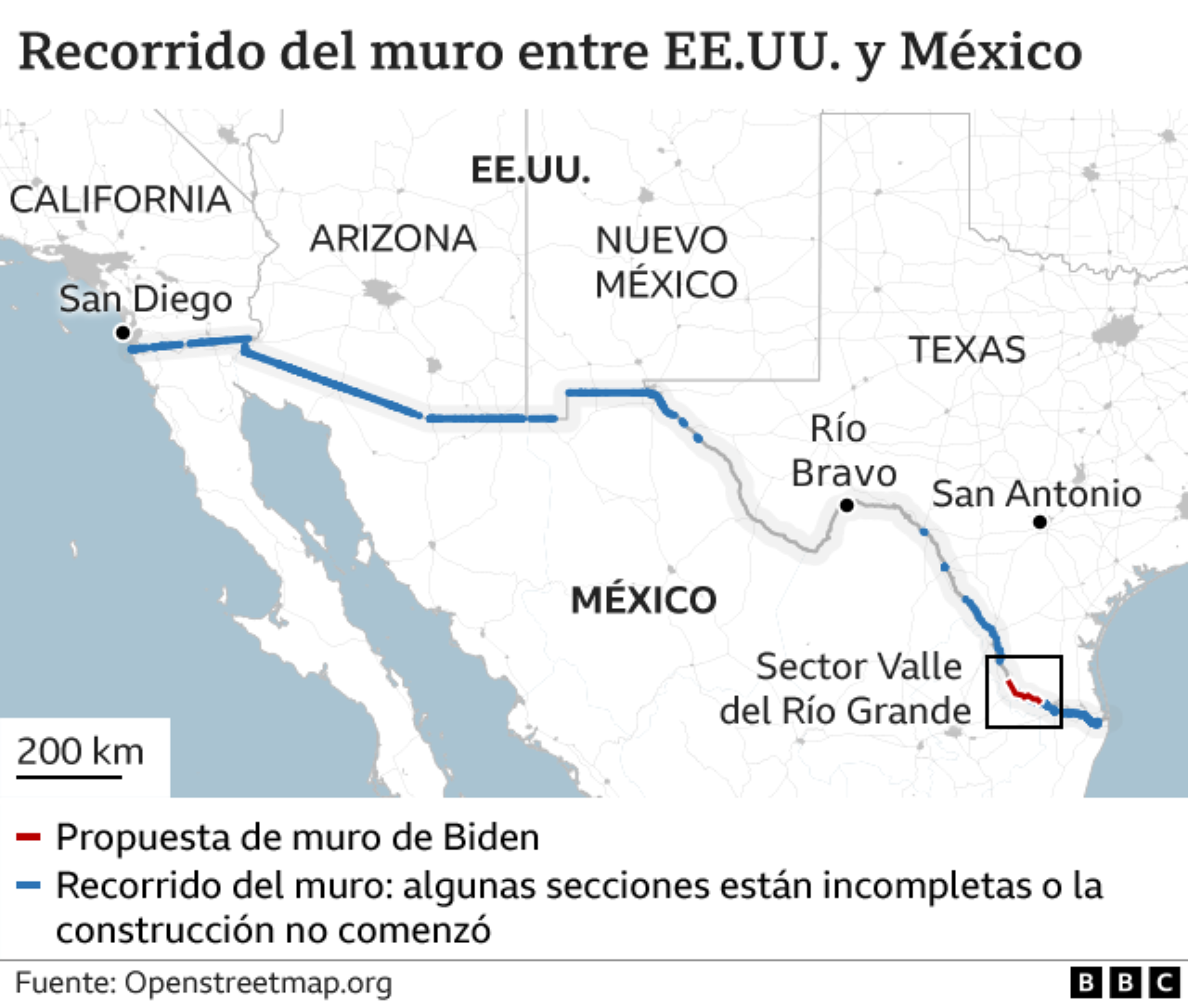 Gráfico sobre las vallas fronterizas existentes y futuras