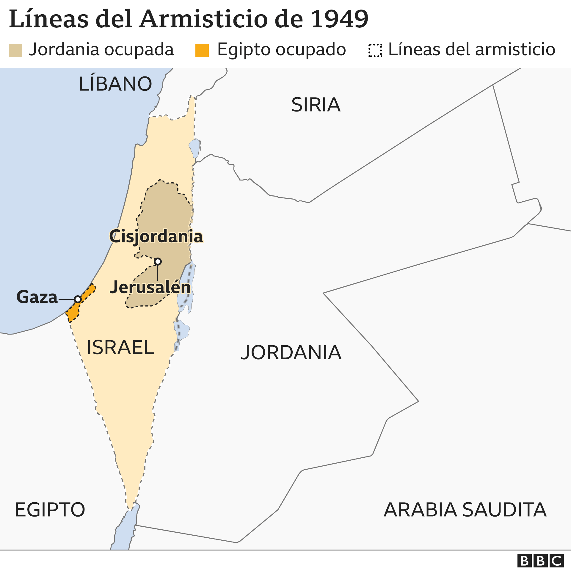 Mapa de Israel y su entorno después de la guerra de 1948.
