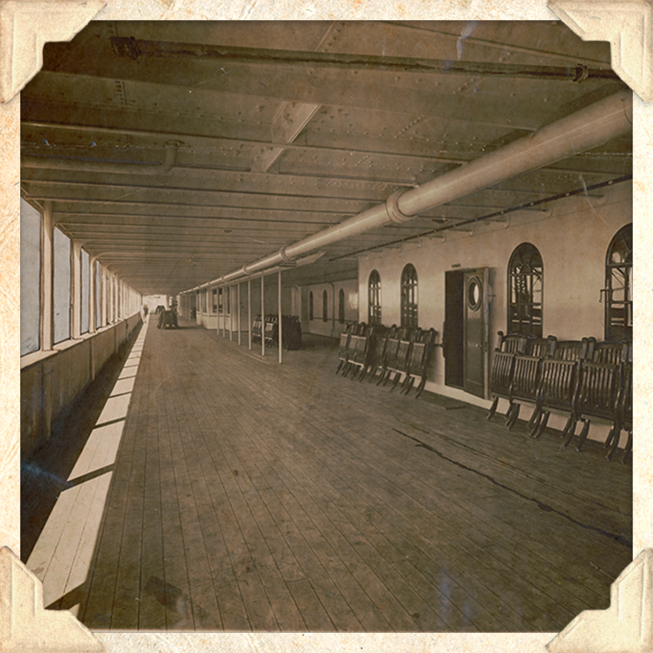 A photograph of the deck of the Titanic