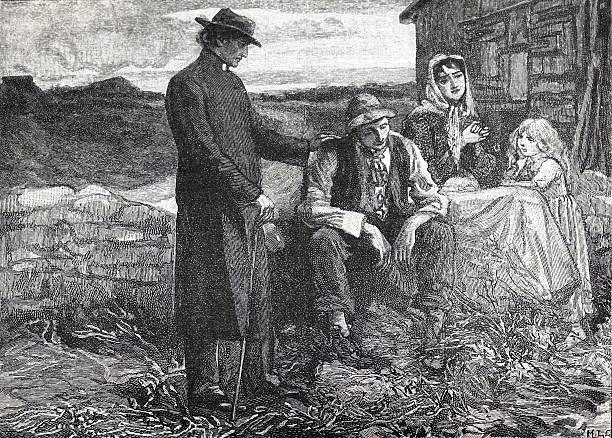 الأب ماثيو (ثيوبالد ماثيو 1790-1856) يواسي عائلة تتضور جوعًا أثناء مجاعة البطاطس الأيرلندية في أربعينيات القرن التاسع عشر. وقد عمل الأب ماثيو بلا توقف لتخفيف المعاناة خلال تلك المحنة