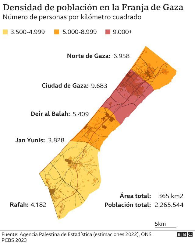 Mapa de Gaza con densidad de población