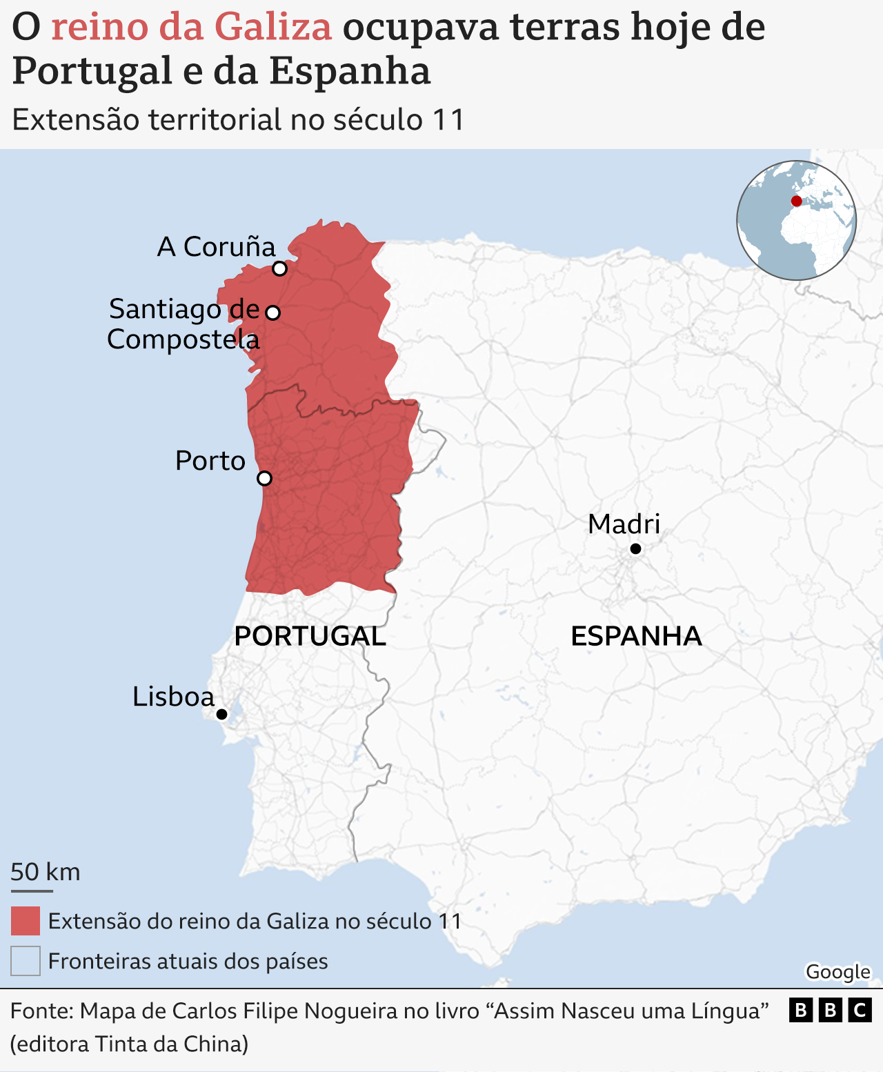 Mapa destacando o reino de Galiza