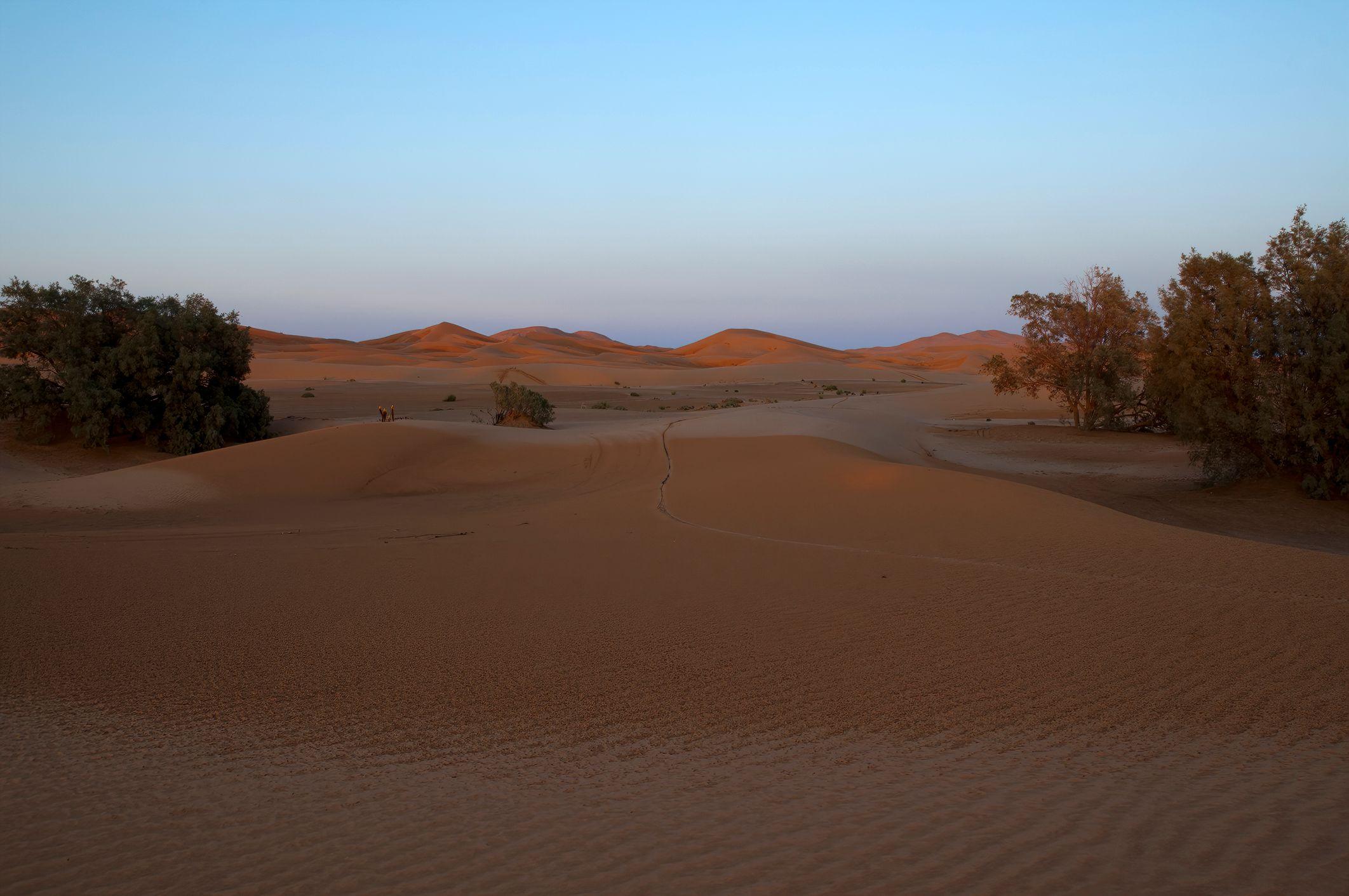 The Sahara Desert in the village of Merzouga, south-east Morocco before the flooding