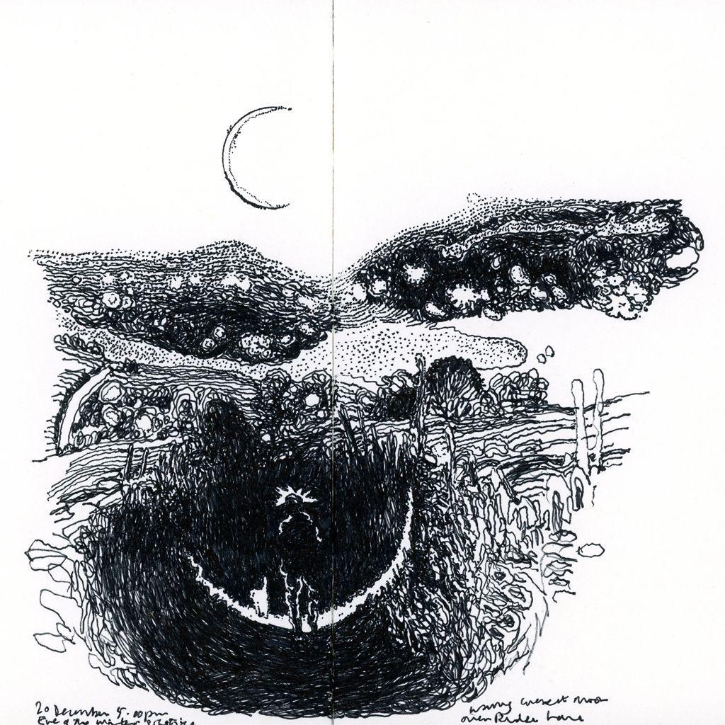 Desenho de John Hewitt mostrando cena noturna à luz da lua 