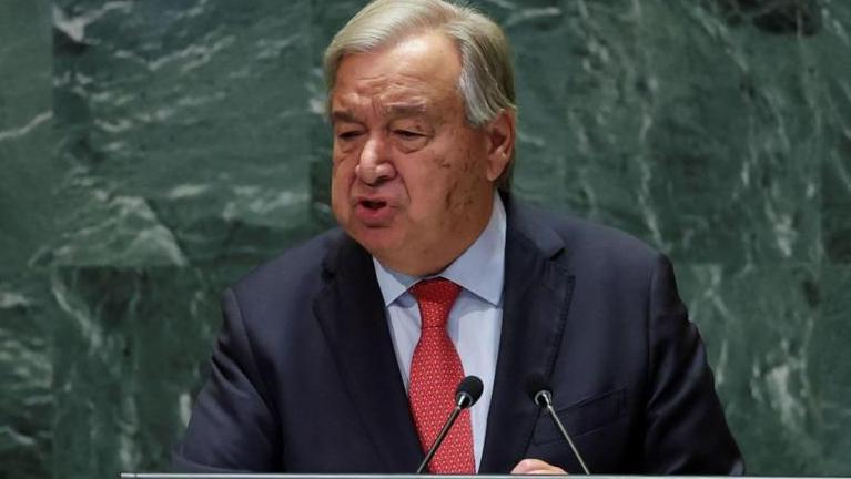 El secretario general de la ONU, António Guterres, pronunciando un discurso en las Naciones Unidas en Nueva York.