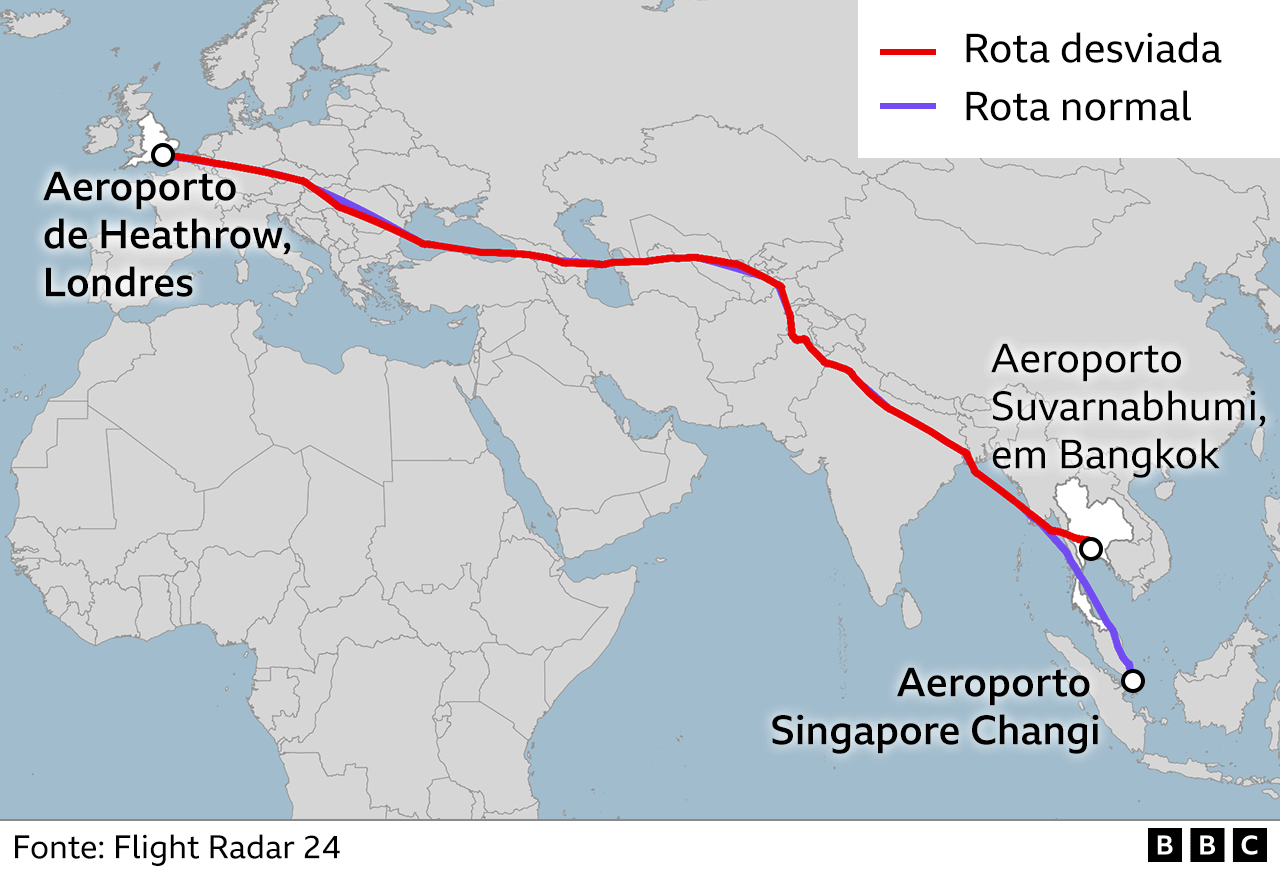 Mapa de rotas de avião para Singapura