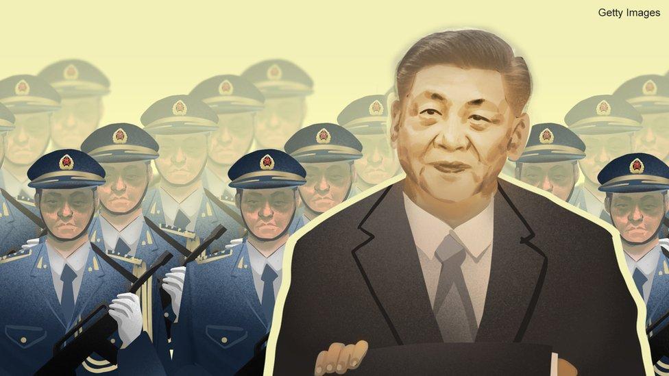 Ilustrasi Presiden China Xi Jinping dengan militer