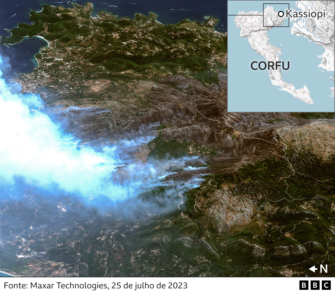 Imagem de satélite mostra fumaça em Corfu