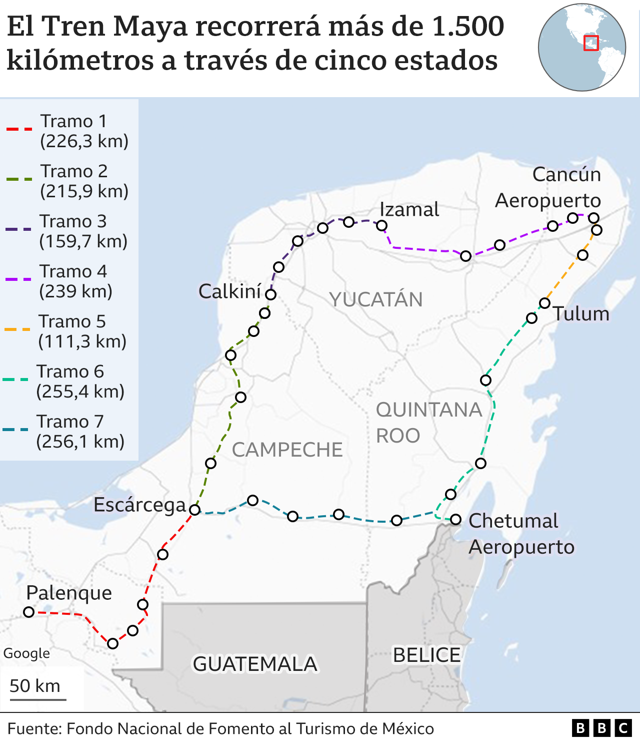 Recorrido del Tren Maya por cinco estados de México