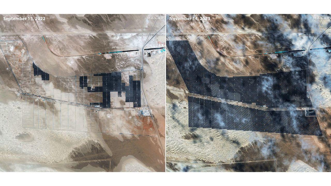 Vista aérea do projeto de energia solar de Al Dhafra