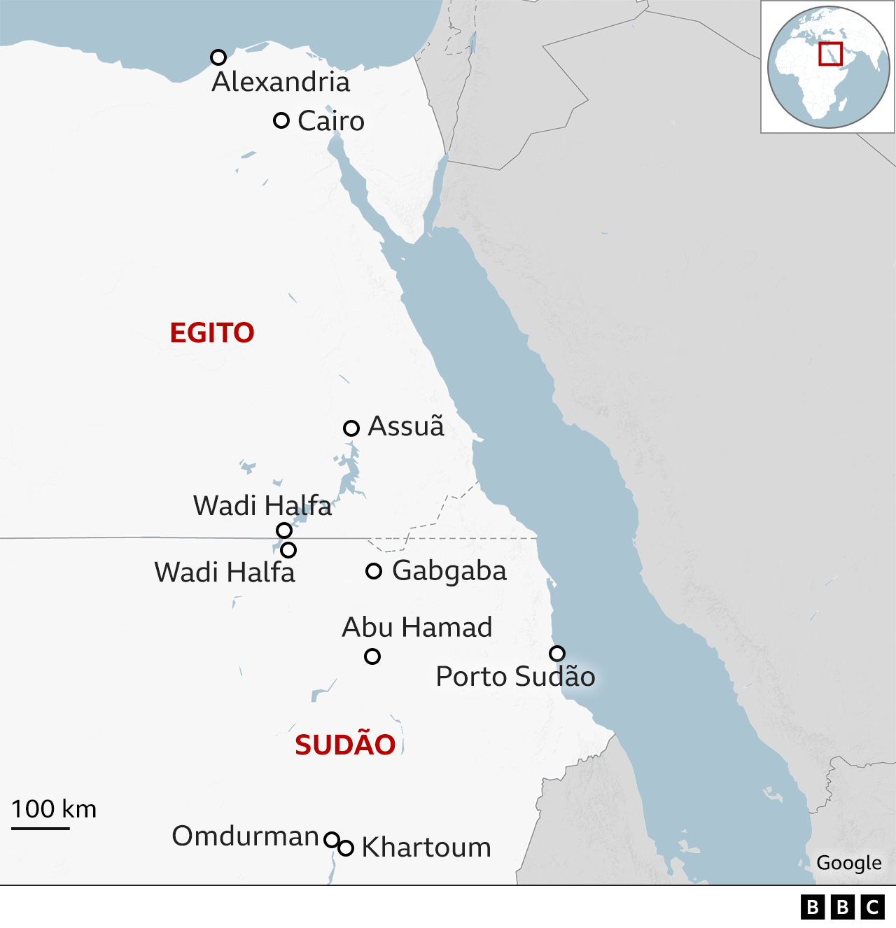 Mapa do Sudão e do Sul do Egito