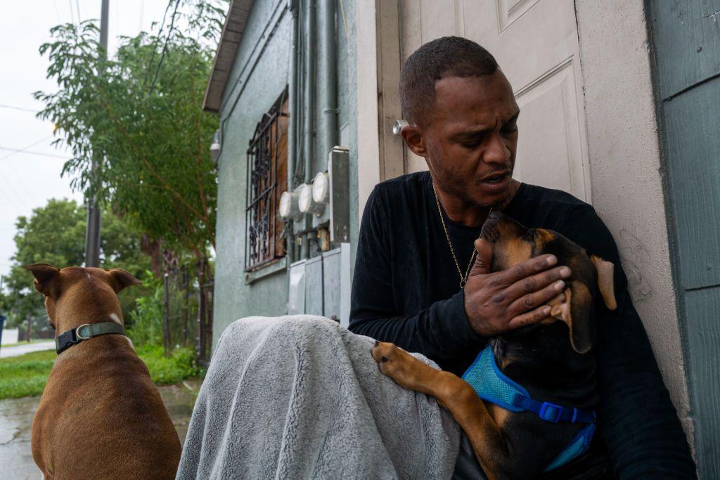 Un hombre con dos perros en Tampa