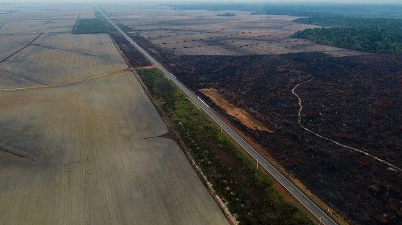 Vista aérea de uma área desmatada da floresta no entorno da rodovia BR-319, no município de Humaitá, Estado do Amazonas