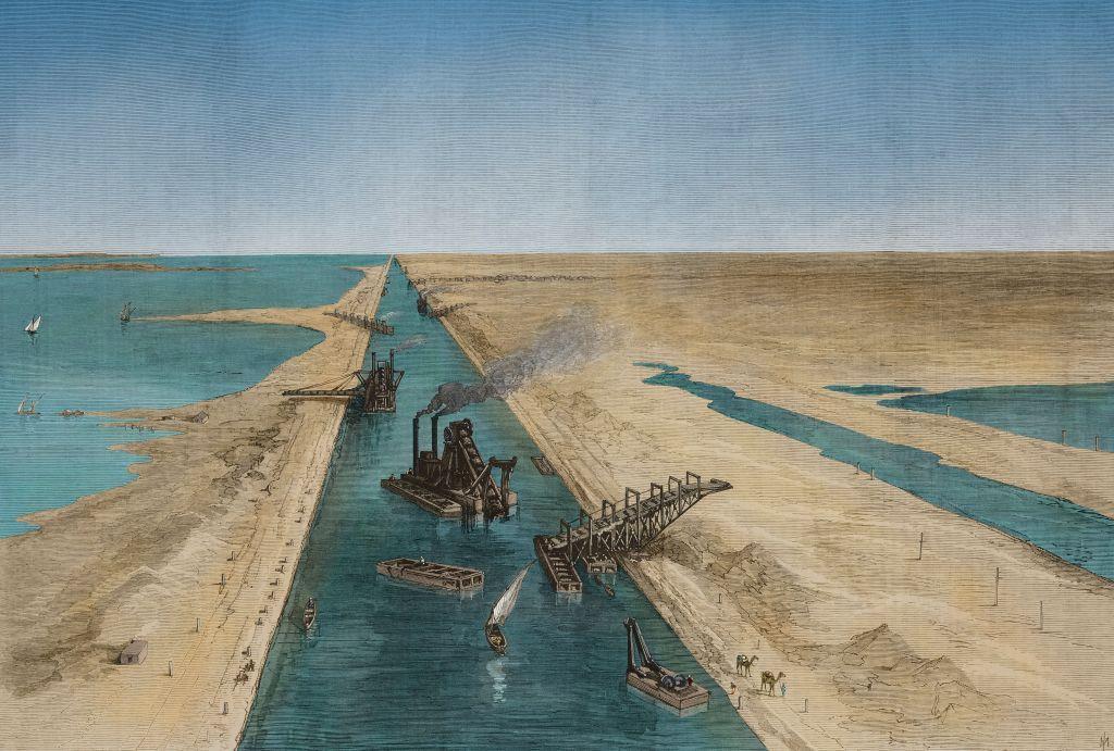 Ilustración de la construcción del Canal de Suez