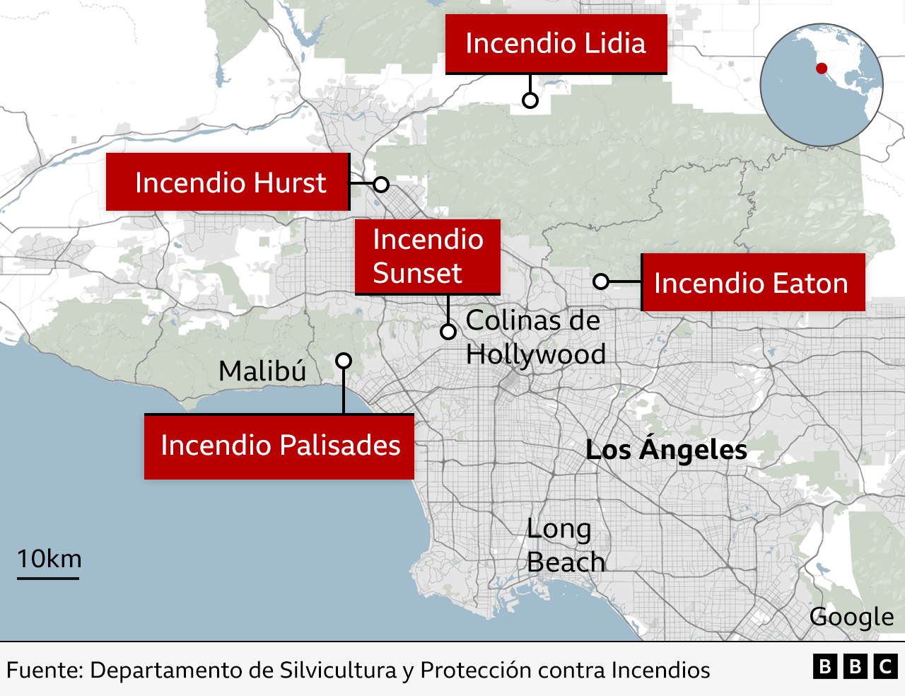 Gráfico sobre los incendios de Los Ángeles.