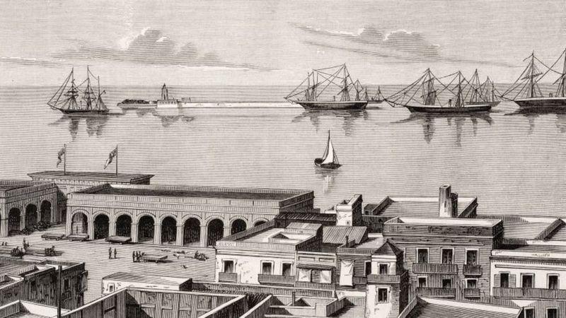 Ilustração do porto de Veracruz no século 19