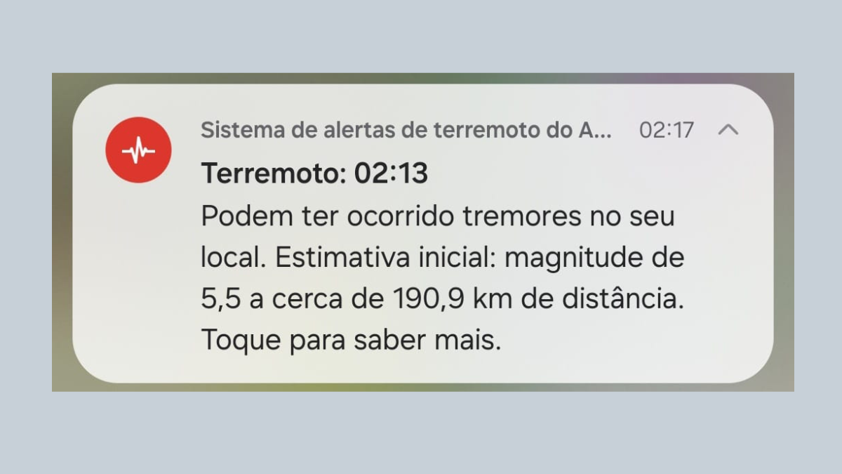 Alerta recebido por usuária de Android em São Paulo