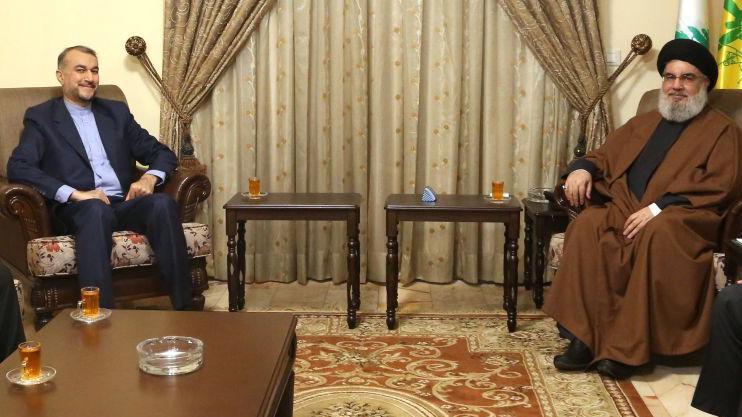 وزير الخارجية الإيراني حسين أمير عبد اللهيان في لقاء مع أمين عام حزب الله حسن نصرالله في بيروت