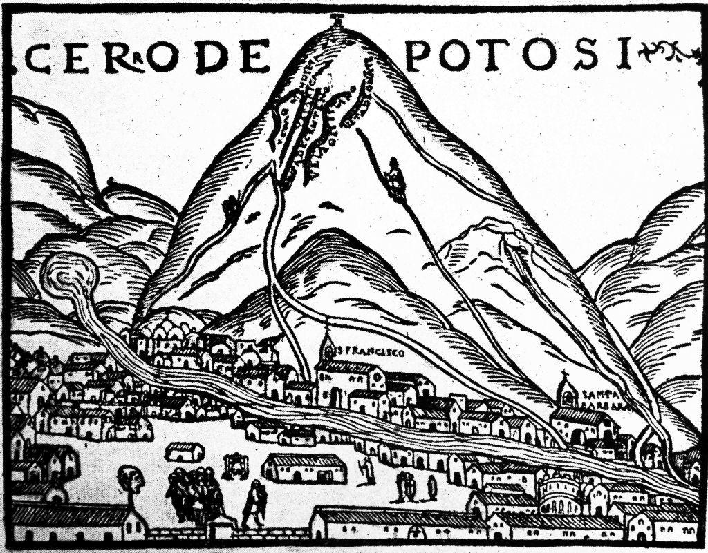 Vista de la ciudad minera de plata de Potosí; en Perú; de Crónica de Perú de Pedro Cieza de León 1553