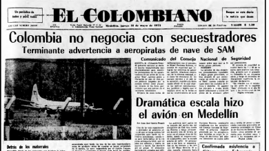 Portada del diario El Colombiano de la época con el titular "Colombia no negocia con terroristas"