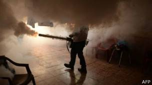 Fumigación de un local para evitar la propagación de Aedes Aegypti, el mosquito que transmite zika y otros virus.