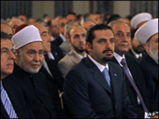 فواد سینیوره (چپ)، سعد حریر (وسط) نبیه بری (راست)