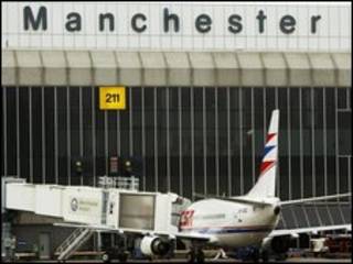 avião no aeroporto de Manchester, na Grã-Bretanha