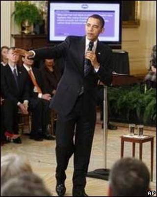 O presidente dos Estados Unidos, Barack Obama, durante a coletiva pela internet