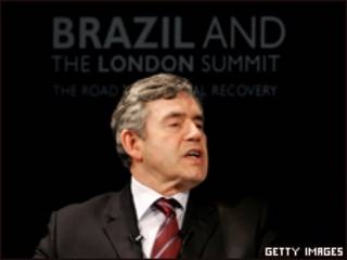 O primeiro-ministro britânico, Gordon Brown, em visita ao Brasil