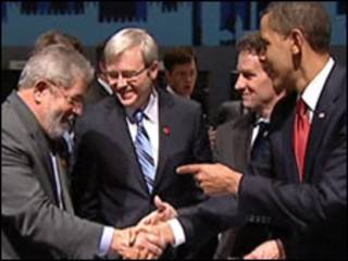 Obama cumprimenta Lula na reunião do G20, em Londres