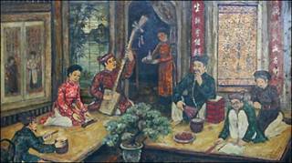 Tranh vẽ về ca trù (Ảnh: catru library/viettimes.com)