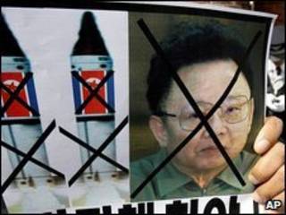 Cartaz de protesto contra teste nuclear da Coreia do Norte