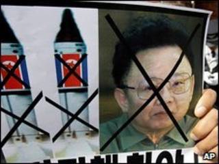 Cartaz com o líder Kim Jong-il