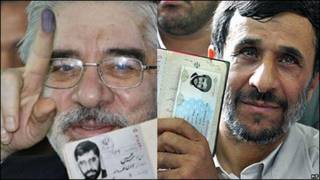 Mahmoud Ahmadinejad y Mir Hossein Mousavi, candidatos a la Presidencia de Irán.